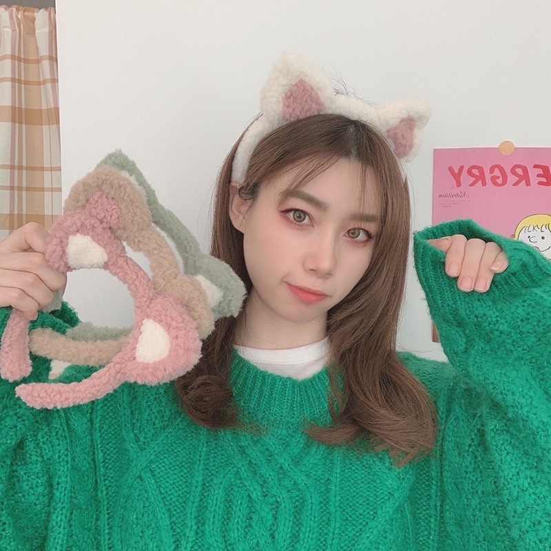 Băng đô cài tóc hình tai mèo dễ thương phong cách Hàn quốc (loại 1 lông mềm)