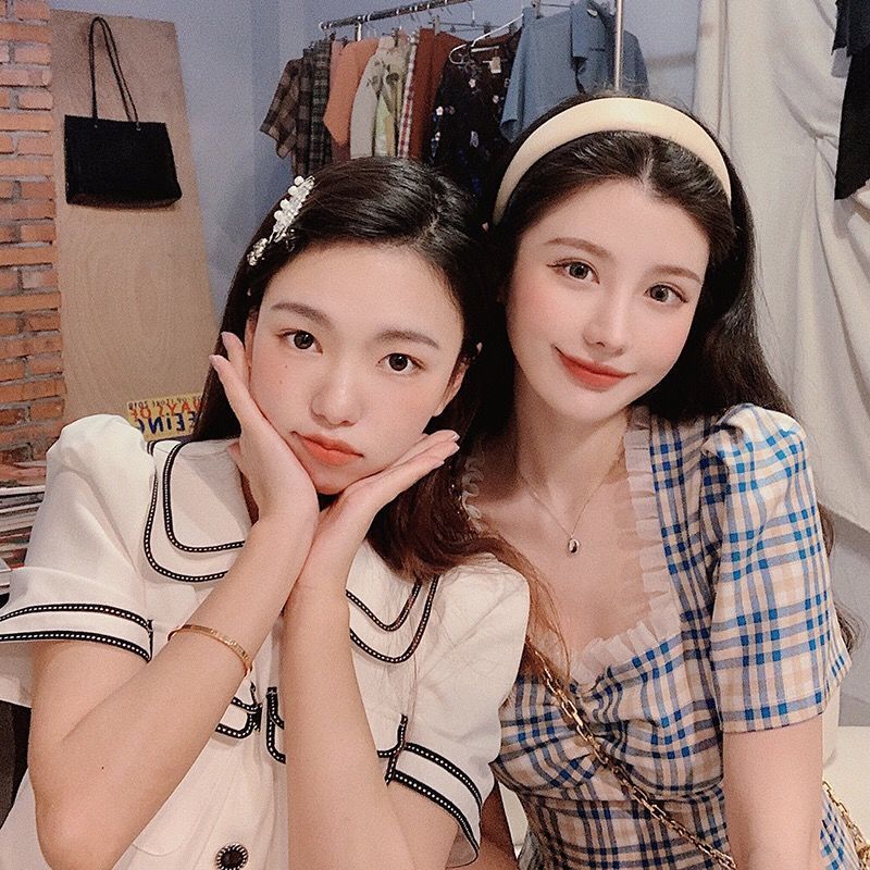 New Snapping up&Sweet French Retro Waist Slimming Puff Sleeve Plaid Dress Female Summer New Square CollaraWord Skirt | BigBuy360 - bigbuy360.vn