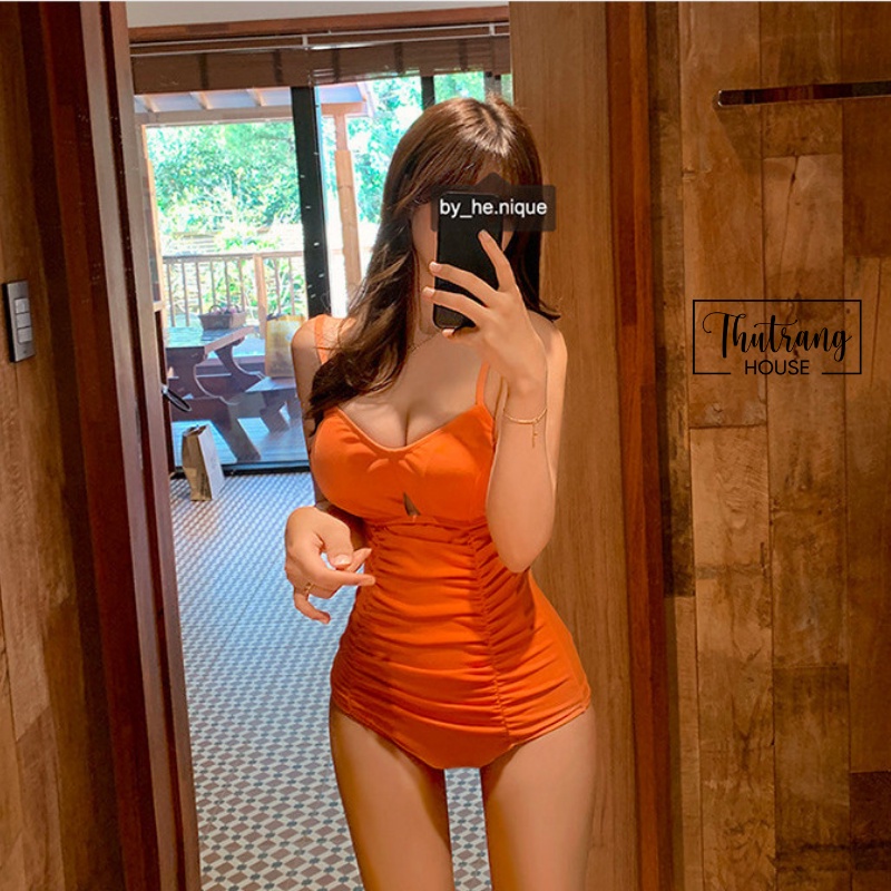 Bikini liền thân - đồ bơi cho nữ khoét lưng sâu màu cam gợi cảm sexy M04