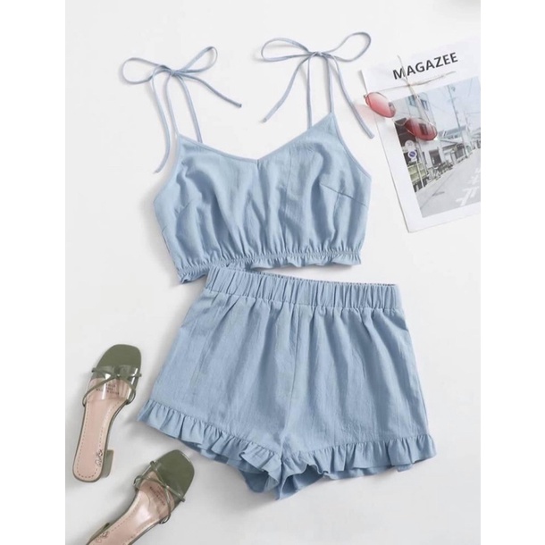  Bộ Ngủ Màu Xanh - Dành Cho Người Dưới 60kg - Chất Liệu Đũi