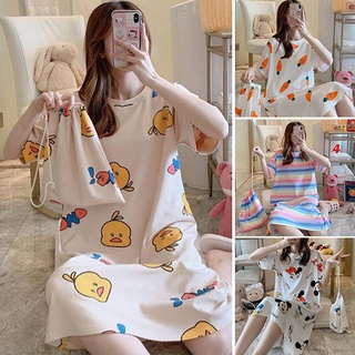 Đầm Ngủ, Váy Ngủ, Đồ Mặc Ở Nhà Ngắn Tay In Họa Tiết Dễ Thương, Chất Thun Lạnh, Mặc Thoải Mái, Bắt Mắt