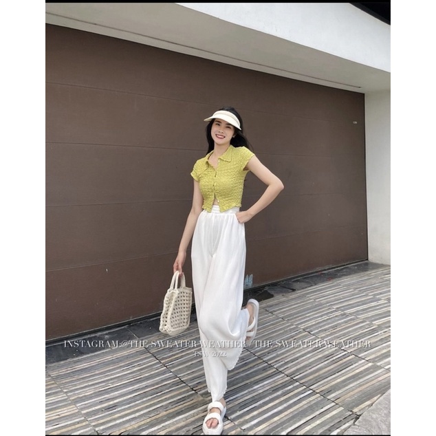 [HÀNG SẴN]ÁO CROPTOP XỐP NHÚN CỔ POLO CÚC TRƯỚC SIÊU trendy