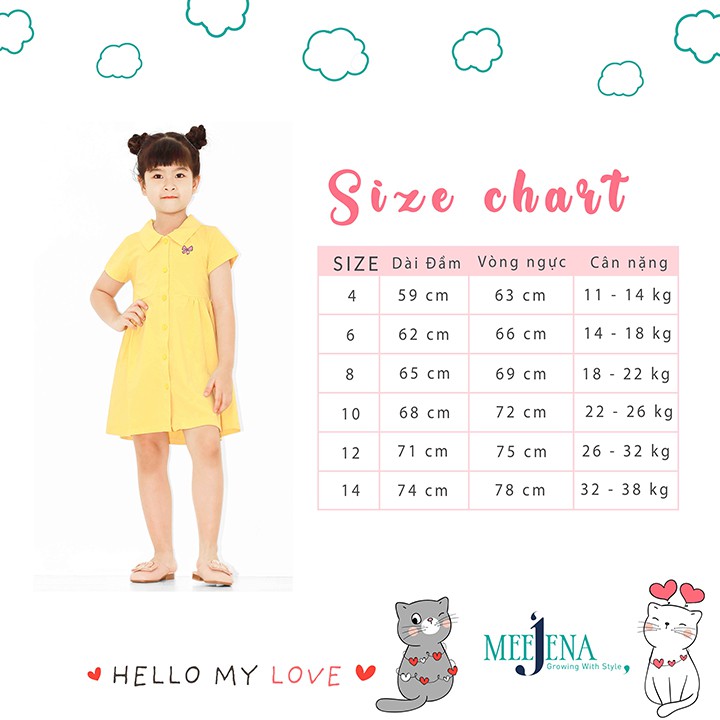 Đầm Bé Gái Tay Ngắn Cổ Bẻ 14-38 kg MEEJENA 100% COTTON - 1750