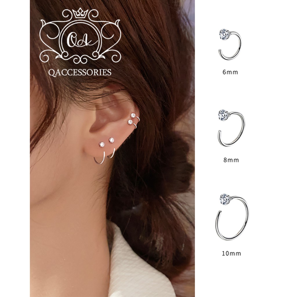 Khuyên tai bạc 925 móc chữ C đính đá đen trắng 4 chấu nam nữ S925 EARCUFF Silver Earrings QA SILVER EA201103