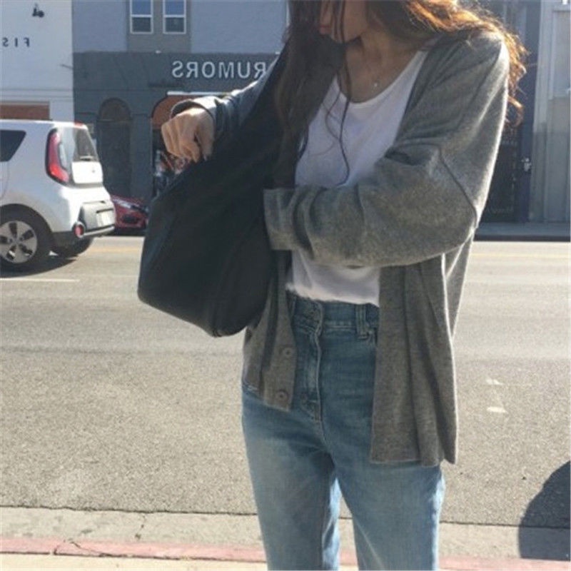 Áo khoác cardigan dệt kim dài tay dáng rộng mềm mại thời trang thu đông năm  cho nữ