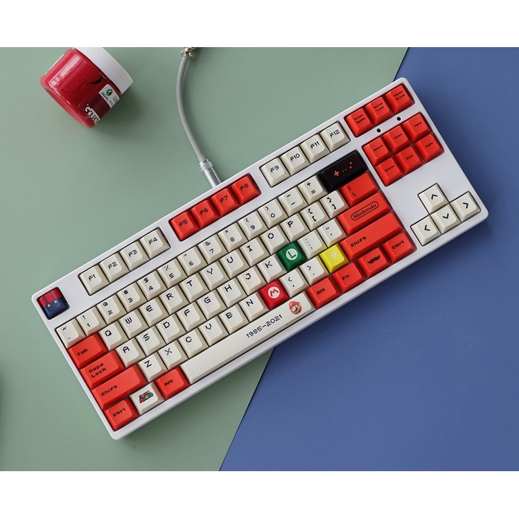 Keycap set PBT Mario Dye-sub nhiều phối màu nút bàn phím cơ phù hợp các layout cơ bản