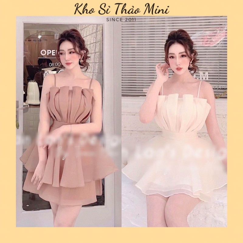 Đầm voan nhũ xếp li Đầm 2 dây form xoè nhẹ Kho Sỉ Thảo Mini