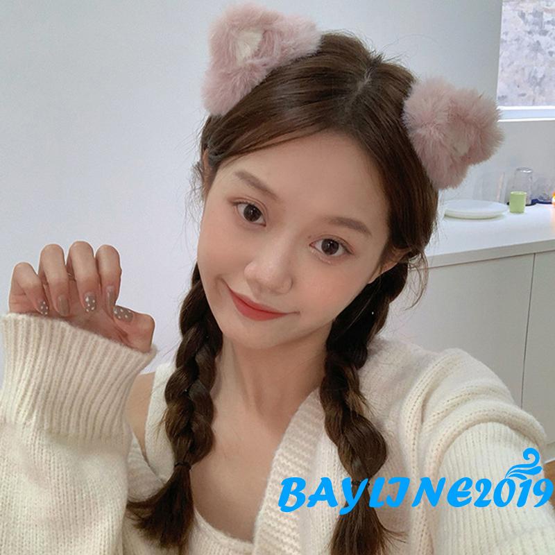 Kẹp tóc hình tai mèo bằng lông mềm mại phong cách hoạt hình ngọt ngào cho nữ