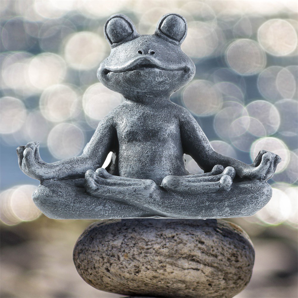 JANE Resin Grey|Finish Yoga Frog Figurine Handmade Poly Garden Statue Meditating Zen for Home Patio Yard or Lawn 4.72&quot; Garden Sculpture 4.72 X 3.74 X 1.96 inch Indoor/Outdoor