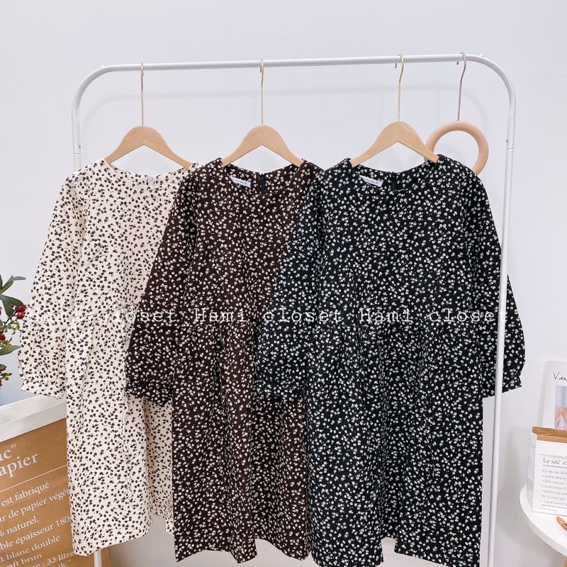 Váy babydoll nhung mịn hoa nhi buộc dây eo mã V015