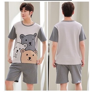 Bộ Đồ Ngủ Tay Ngắn Chất Liệu Cotton Mỏng Họa Tiết Hoạt Hình Thời Trang Mùa Hè Cho Nam