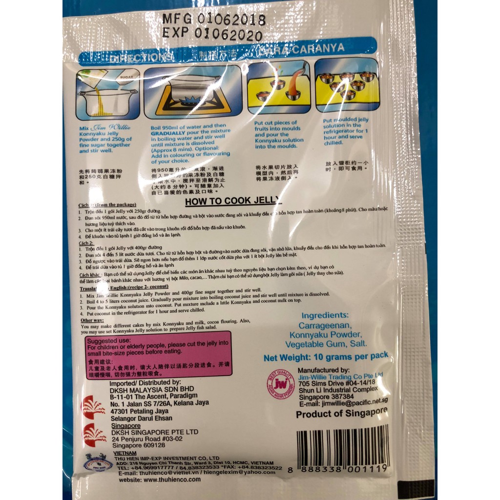 [Mã 77FMCGSALE1 giảm 10% đơn 250K] Bột rau câu Jim Willie 10g/gói | BigBuy360 - bigbuy360.vn