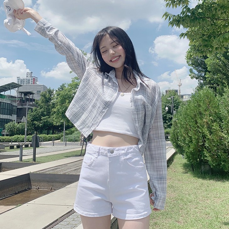 Áo Sơ Mi Ca Rô Dài Tay Cổ Polo Phong Cách Hàn Quốc Mới 45108