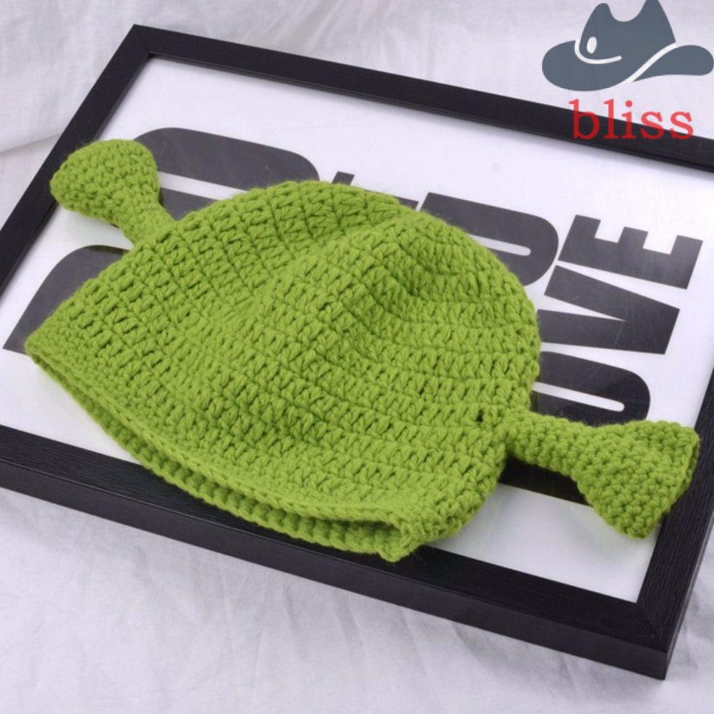 Mũ Len Beanie Dệt Kim Đính Tai Dài Màu Xanh Lá Cây Ogre Shrek Đơn Giản Giáng Sinh Cho Nữ