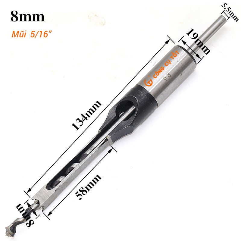 Mũi khoan gỗ lỗ vuông tạo mộng đường kính 5/16inch