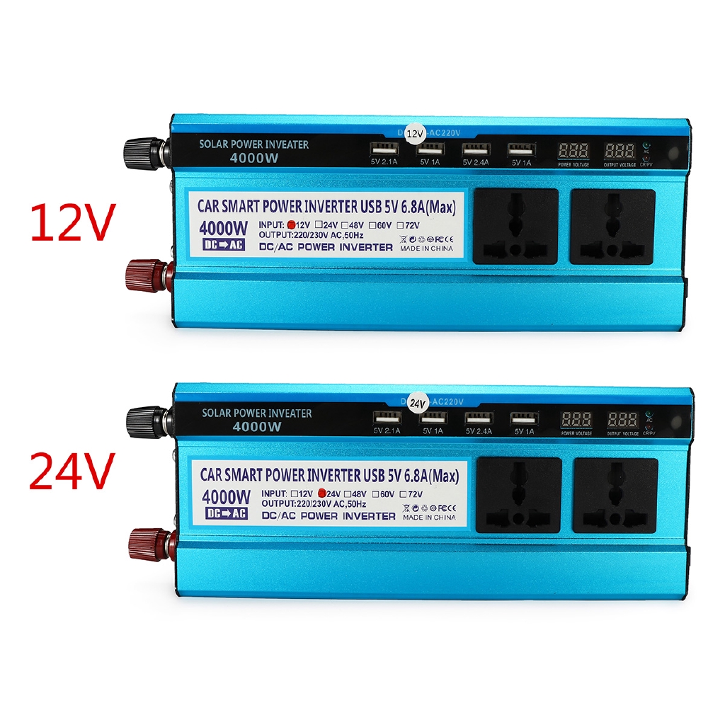  4000W Peak Car Power Inverter LED Display 12V DC to 220V AC 