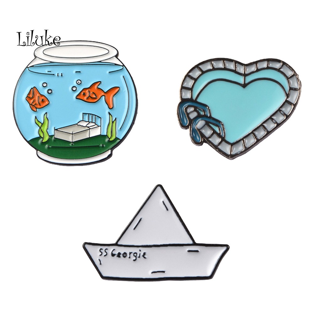 【LK】Fishbowl Boat Heart Brooch Pin Denim Jacket Collar Backpack Badge  Gift
