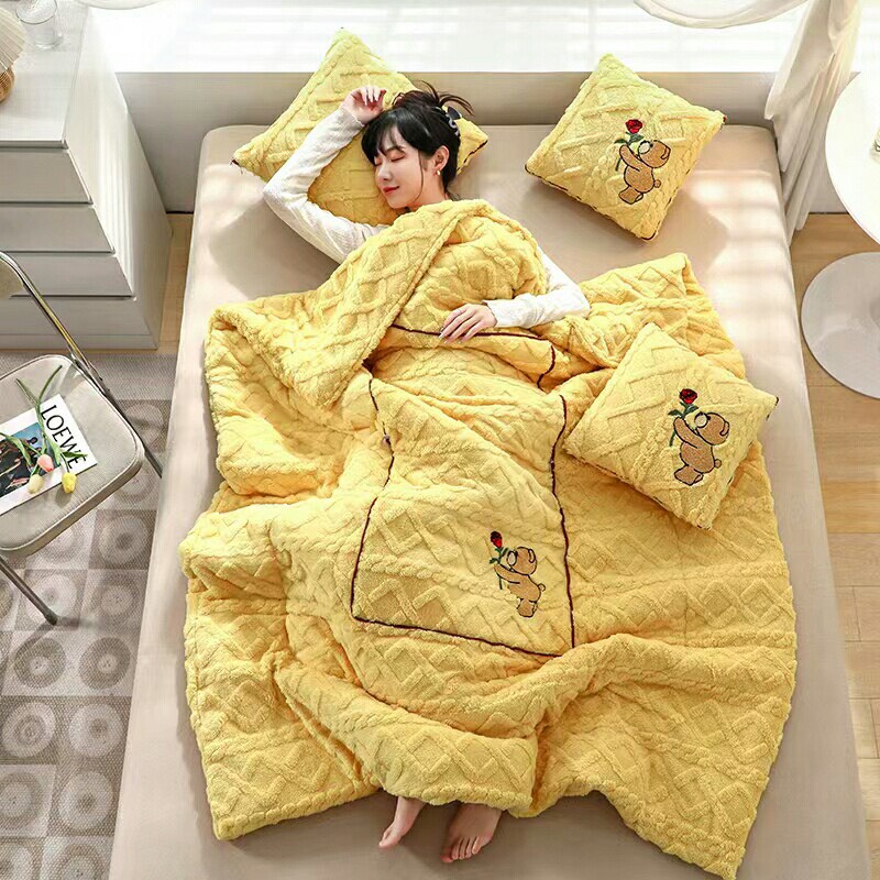 Bộ chăn gối văn phòng 2in1 gấp gọn mẫu mới 2022 , Chăn mền gối tựa đa năng chất liệu len lông cừu siêu ấm cho mùa đông