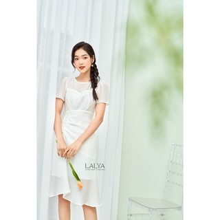 LALYA_Váy tơ đuôi cá khuy trai-Trắng