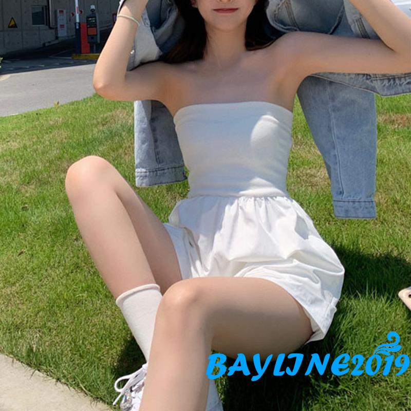 Áo liền quần không dây ống rộng màu trắng/ đen cho nữ