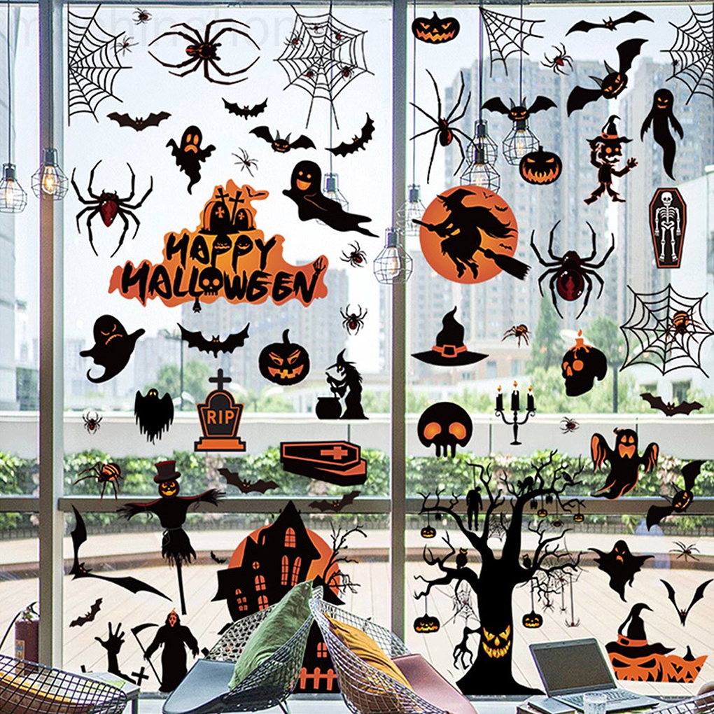 Set 8 tấm decal dán cửa kính trang trí tiệc Halloween tháo được