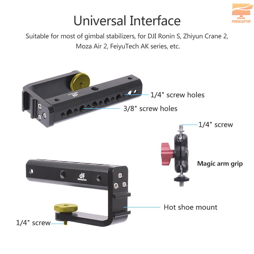 Lapt DF DIGITALFOTO VISIONBH Universal Reversed Bottom Handle Gimbal Extended Bracket with Hot Shoe Mount 1/4 & 3/8 Inch Screw Mount for Single Hand Gimbal   Mounting Monitor Microphone LED for DJI Ronin S Zhiyun Crane 2 Moza Air 2 FeiyuTech Gimbal Access