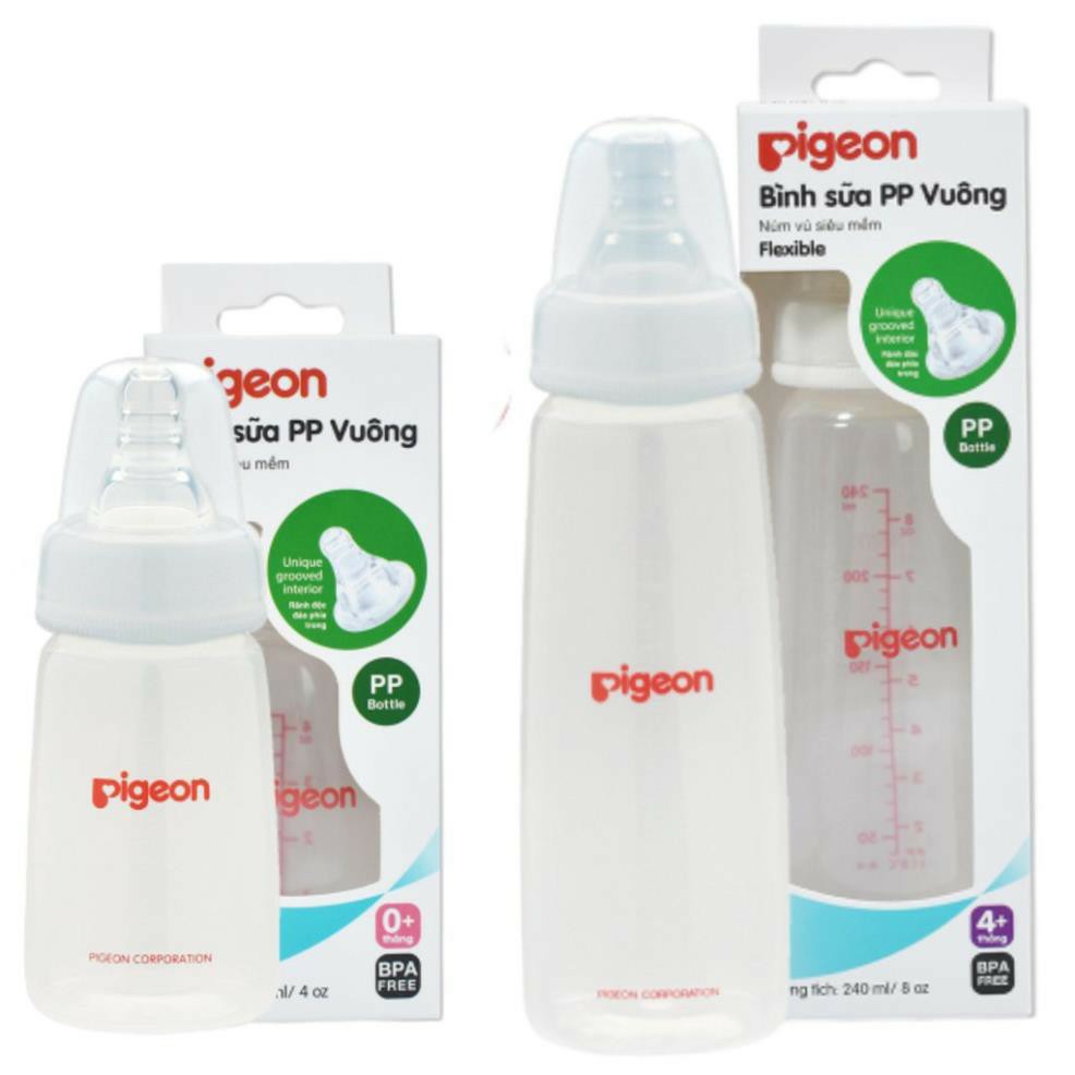 Bình sữa cổ hẹp Pigeon PP vuông 120ml/ 240ml