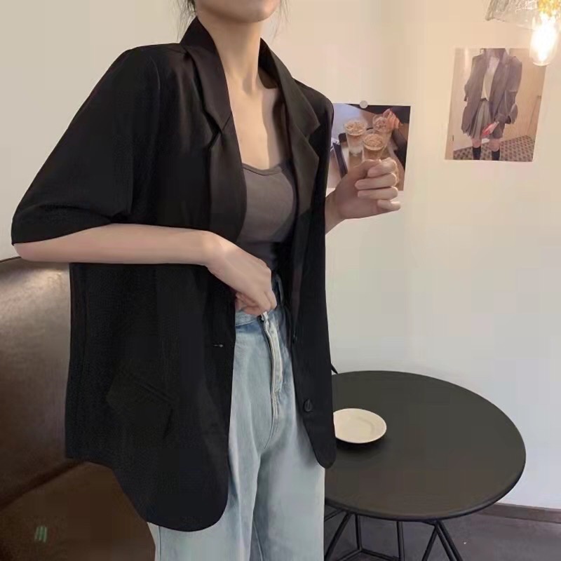 Áo Khoác Blazer Tay Ngắn Khoác Ngoài 1 Lớp Phong Cách Hàn Quốc - BLA22058