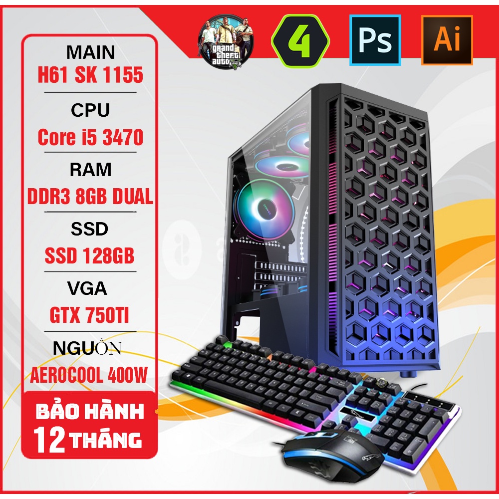 Máy bộ PC Gaming H61+ i5 3550 VGA GTX 750Ti - Chiến Game FO4, CS:GO, LOL,...