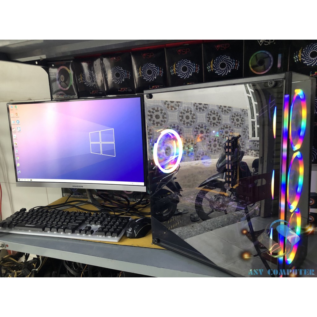 Máy tính chơi game LMHT, FIFA4, GTA5, PUBG tốc độ RAM 8G VGA RX 560 4G + màn hình cong 24in full HD nguyên bộ | BigBuy360 - bigbuy360.vn