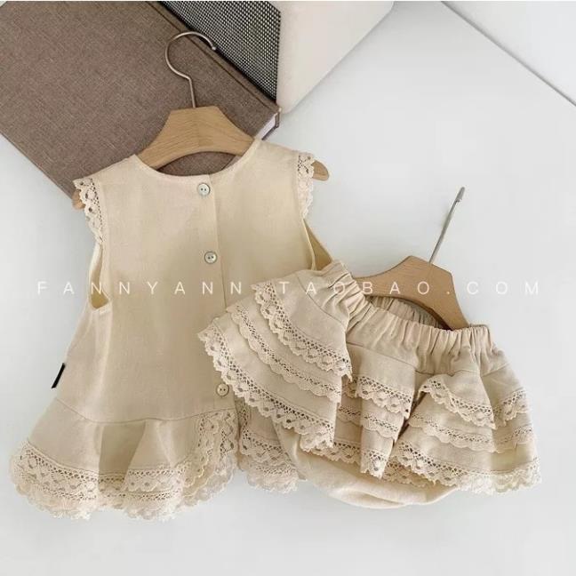 Bộ quần áo bé gái phối ren hàng cao cấp ảnh thật y hình
