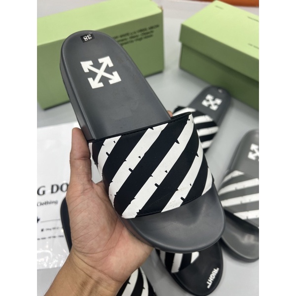 Dép Quai Ngang Da Off-White Sọc Trắng - Dép Lê Nam Nữ Hot Trend Hàng Đẹp Dl159-Dl90