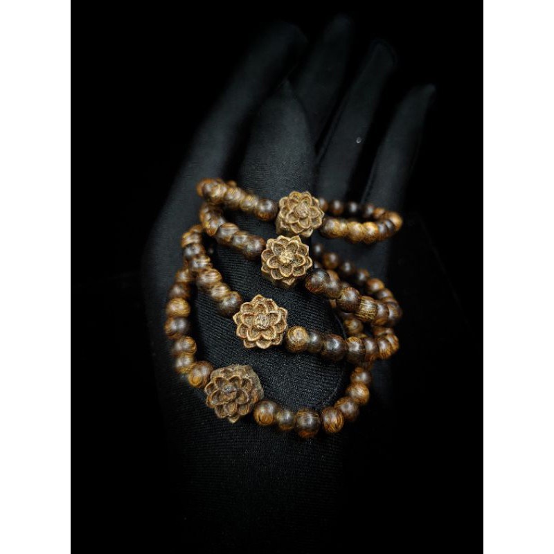 Vòng Tay Gỗ Vân 6 ly Mix Sen - May Mắn - Tài Lộc - Bình An