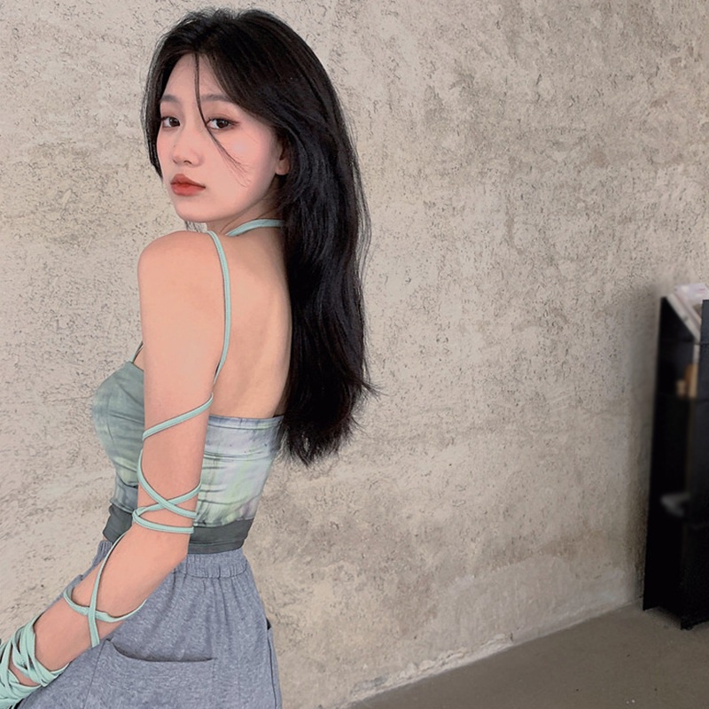 Áo croptop hai dây màu nhuộm phong cách Hàn Quốc quyến rũ cho nữ