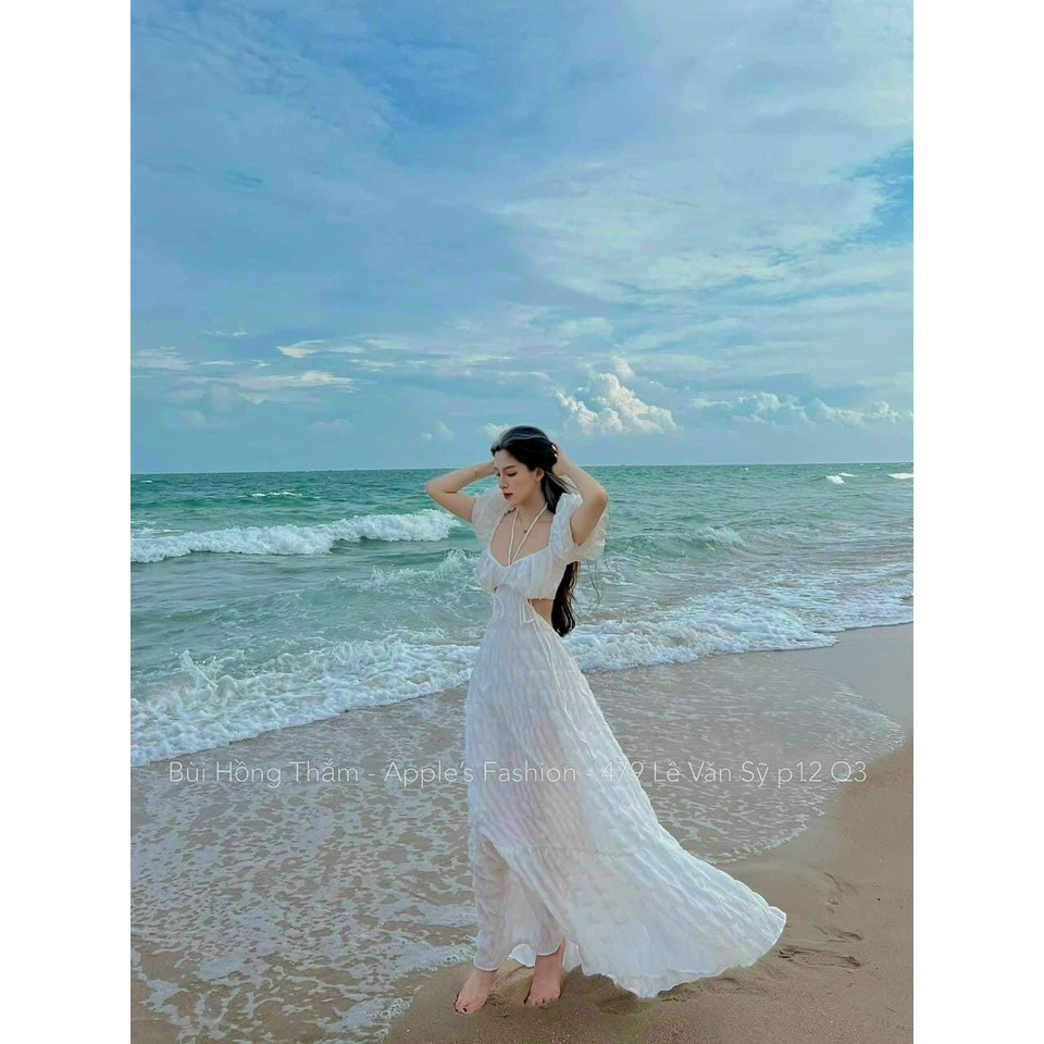 (FreeShip 2022) Đầm maxi đi biển dáng dài,hàng thiết kế đặt may khoét eo tinh tế sang chảnh,chất xốp chỉ có mút