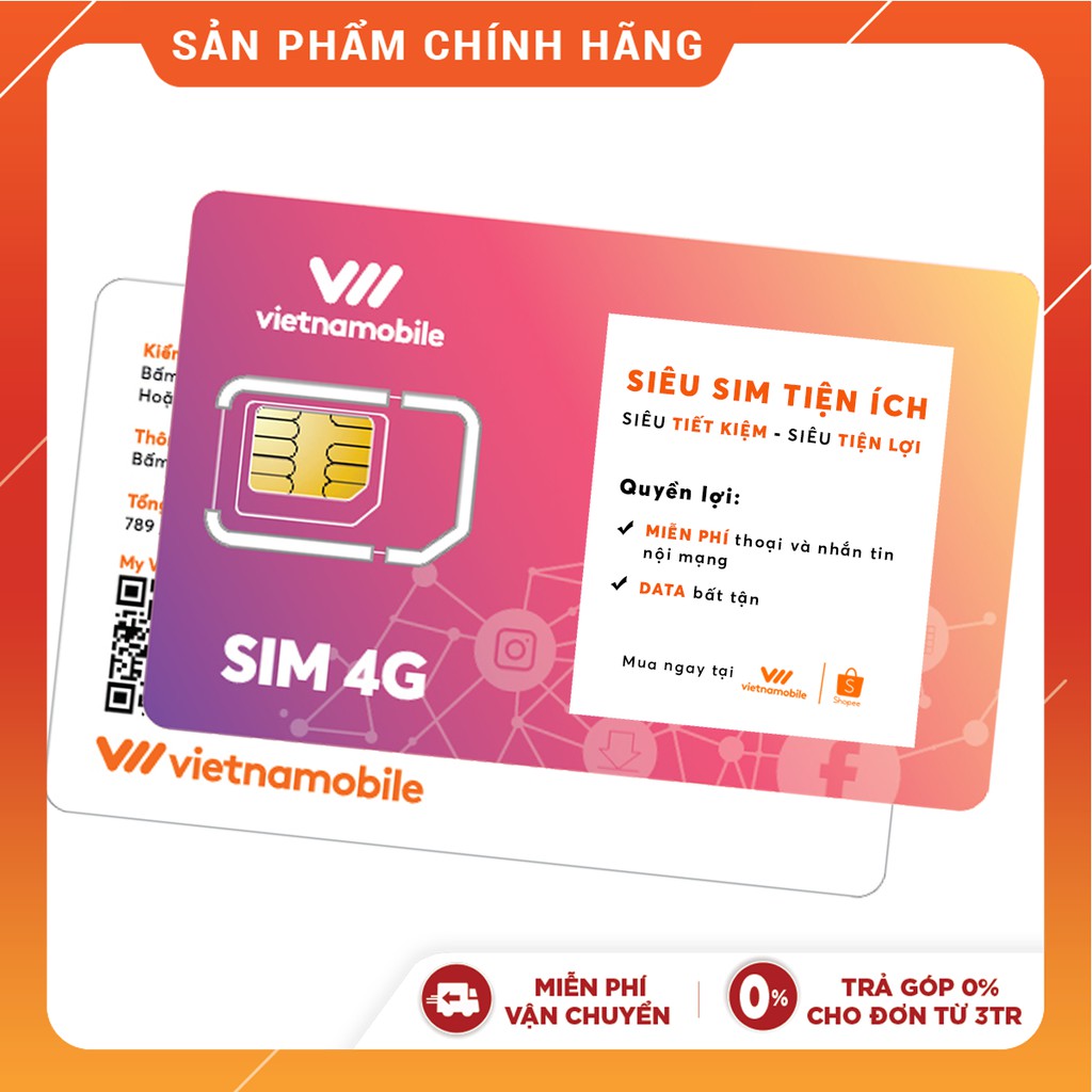 [Mã VNMTK19 Giảm 10k] Siêu Sim Tiện Ích Miễn phí Data Gọi & SMS nội mạng - Duy trì chỉ 20k/tháng - Vietnamobile Official