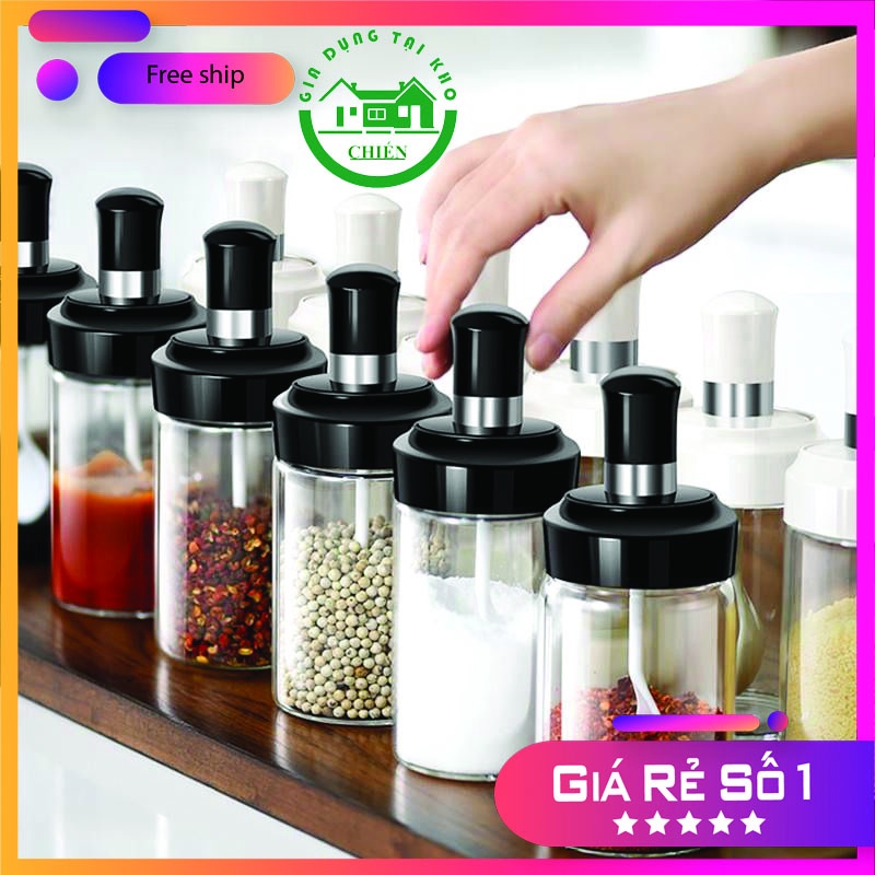 Lọ Hũ Đựng Gia Vị ❤️GIÁ SHOCK❤️ chống ẩm kèm thìa muỗng, lọ đựng gia vị thủy tinh 250ml