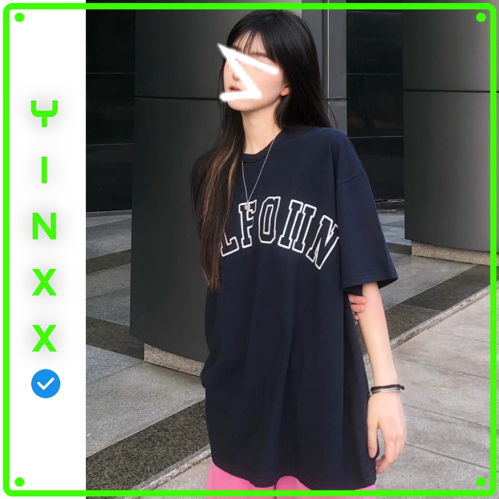 Áo phông form rộng tay lỡ Yinxx thun unisex nam nữ màu xanh đen oversize ATL67
