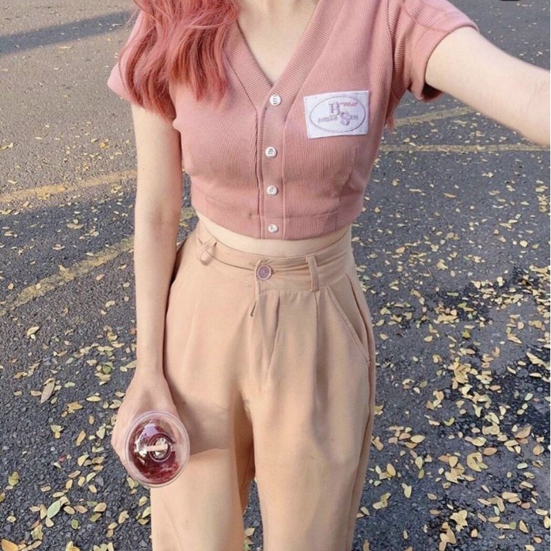 áo croptop thêu phối nút nữ