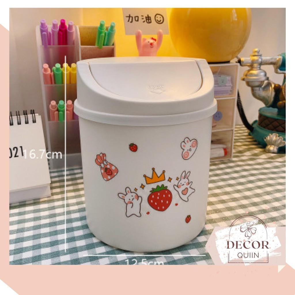 ❤️Thùng rác mini nắp lật️ thùng rác để bàn 16.8cm tiện dụng đa năng siêu dễ thương trang trí bàn học decor bàn làm việc