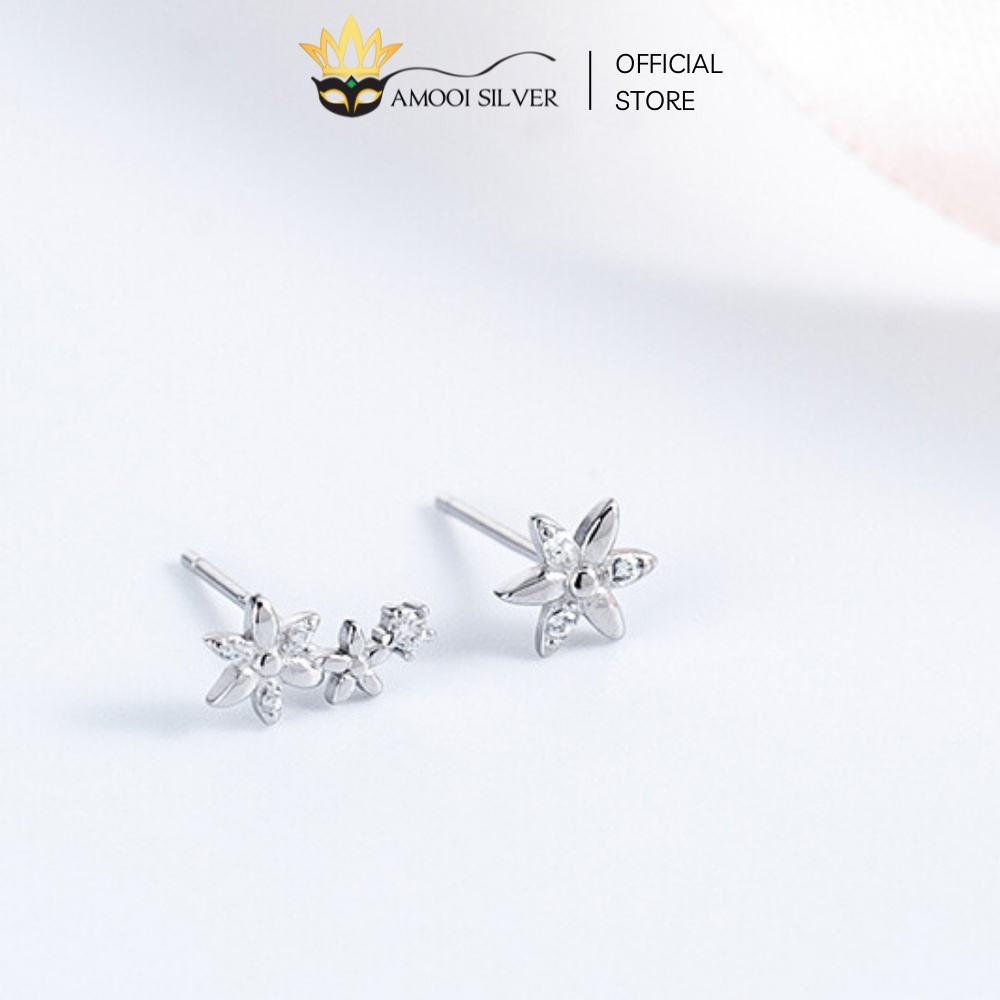 Bông Tai Bạc S925 Bất Đối Xứng Mẫu Hoa Nhí 1 Ngắn 1 Dài - Amooi Silver AB116