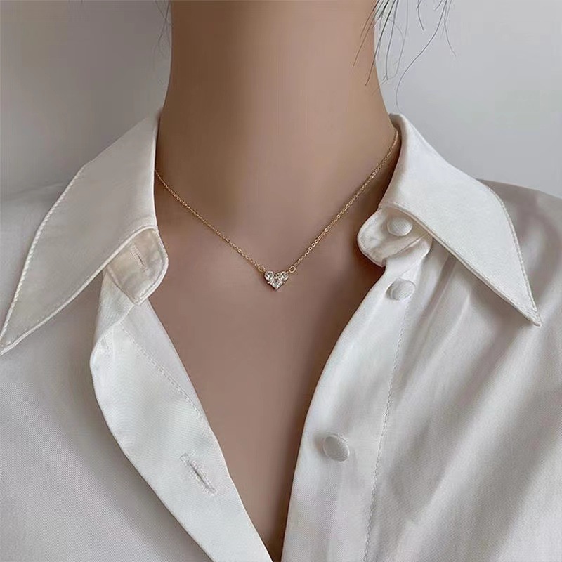 Vòng cổ Mặt Trái Tim Đính Đá Zircon Phong Cách Hàn Quốc Cho Nữ