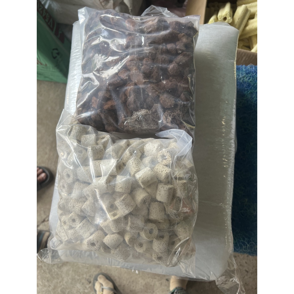 [Combo 2] combo 3loạiVật Liệu Lọc Nước Hồ Cá (3 Món) : Bông Lọc - Sứ Trắng - Nham Thạch à