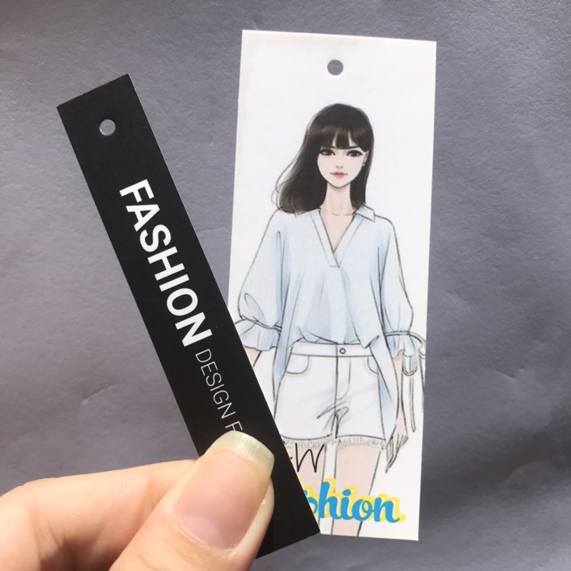 Mác quần áo, Tag Nhãn quần áo, THIẾT KẾ IN ẤN cho shop quần áo, bìa cứng, cán màng k thấm nước set 100 mác -size 9x3.6cm