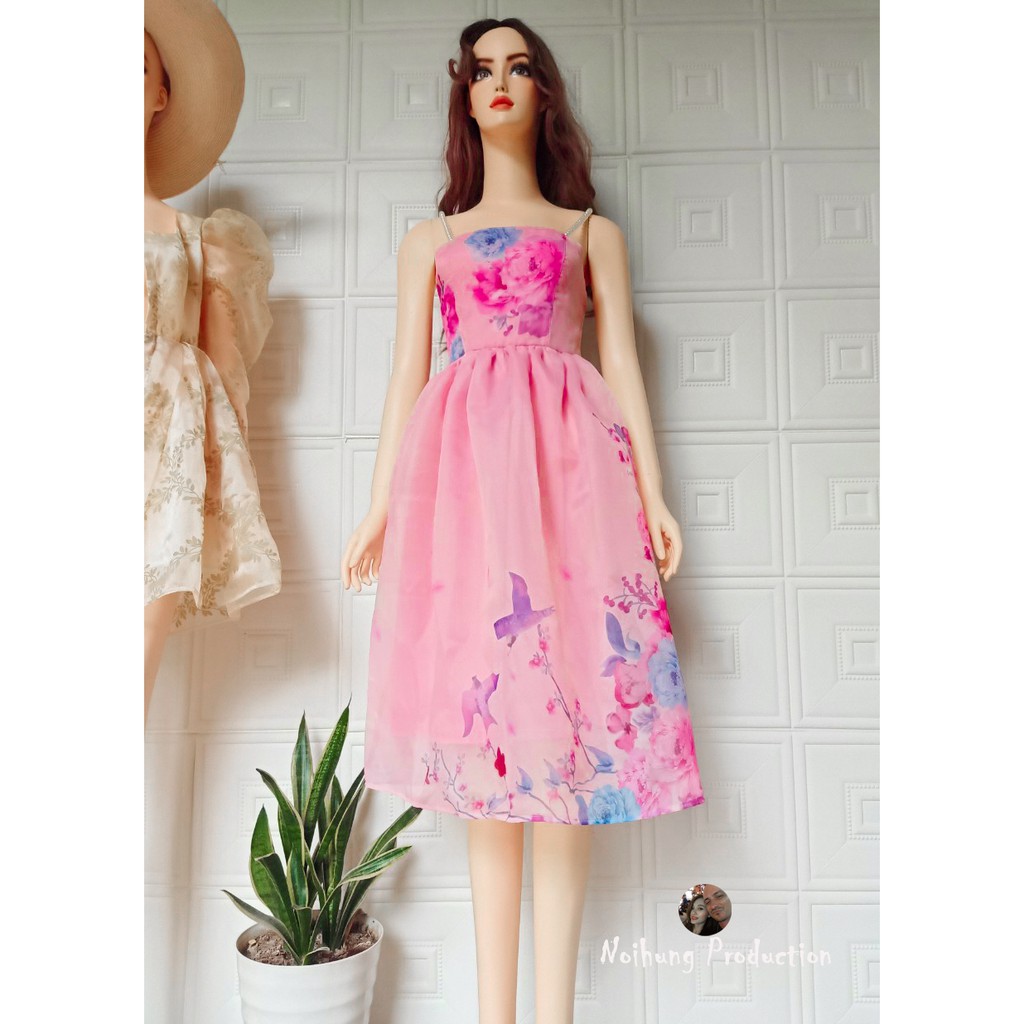 Váy đầm công chúa organza hoa maxi dáng xòe cúp ngực 2 dây bánh bèo đi tiệc sexy hotgirl teen trẻ trung s m