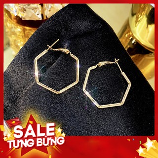 Khuyên tai 💥 GIÁ TẬN XƯỞNG💥 nữ lục giác cá tính, chân bạc, không kích ứng, không hoen ghỉ