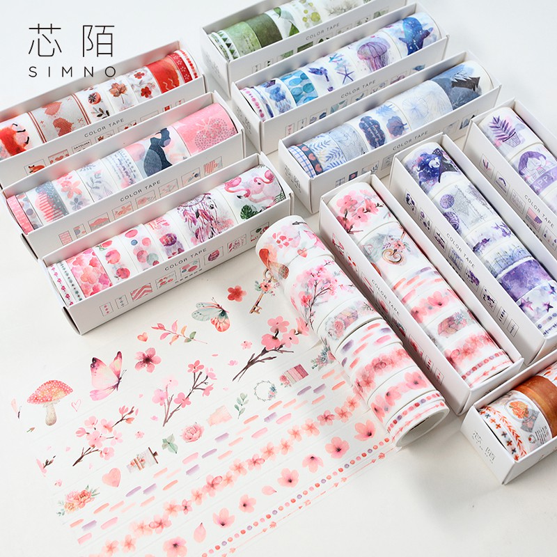 [Michi Art Store] Set Washi masking tape 8 cuộn băng dính trang trí theo tông màu phong cách Nhật Bản