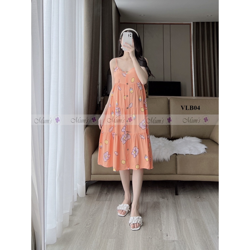 Đầm bầu siêu dễ thương mặc hè MUM'S SHOP  FREESHIP  Váy lanh 2 dây trẻ trung