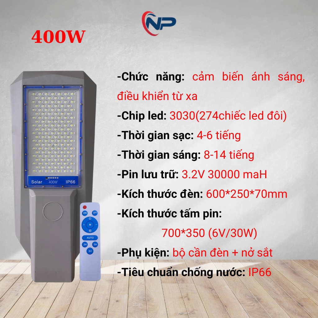 Đèn Năng Lượng Mặt Trời Sân Vườn,Đèn Đường Bàn Chải 200W,300W,500W Có Điều Khiển Từ Xa, Chống Nước IP67