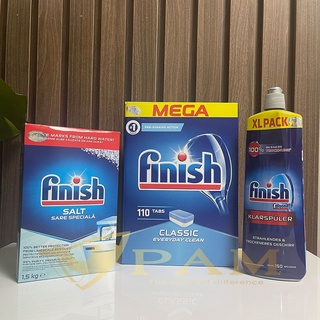Combo Viên Rửa Bát Finish Hộp 110 Viên ( Đức ) + Muối Làm Mềm Nươc 1,5KG Và Nước Làm Bóng Finish 750ML